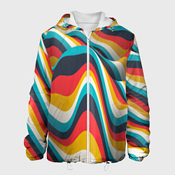 Куртка с капюшоном мужская Цветные волны, цвет: 3D-белый
