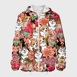 Куртка с капюшоном мужская Корги & Цветы, цвет: 3D-белый