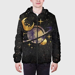 Куртка с капюшоном мужская Сатурн, луна, спутник и звезды, цвет: 3D-черный — фото 2
