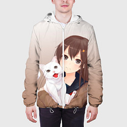 Куртка с капюшоном мужская Девочка и белый кот аниме, цвет: 3D-белый — фото 2
