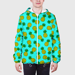 Куртка с капюшоном мужская Ананасы аква, цвет: 3D-белый — фото 2