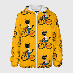 Куртка с капюшоном мужская Котики на велосипедах, цвет: 3D-белый