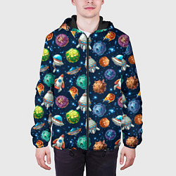 Куртка с капюшоном мужская Мультяшные планеты, цвет: 3D-черный — фото 2
