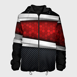 Куртка с капюшоном мужская 3D Красные соты металлические, цвет: 3D-черный