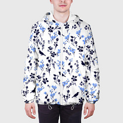 Куртка с капюшоном мужская Цветы и птицы, цвет: 3D-белый — фото 2