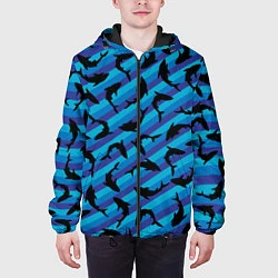 Куртка с капюшоном мужская Черные акулы паттерн, цвет: 3D-черный — фото 2