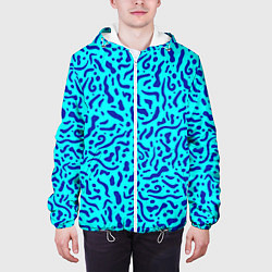Куртка с капюшоном мужская Неоновые синие узоры, цвет: 3D-белый — фото 2