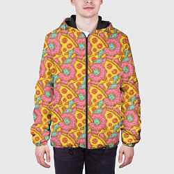 Куртка с капюшоном мужская Пицца и пончики, цвет: 3D-черный — фото 2