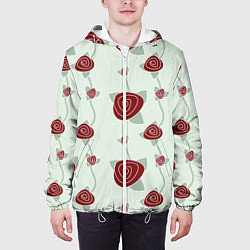 Куртка с капюшоном мужская Узор розы, цвет: 3D-белый — фото 2