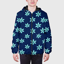 Куртка с капюшоном мужская Цветы Голубые, цвет: 3D-черный — фото 2