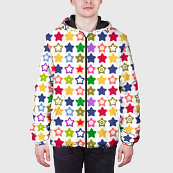 Куртка с капюшоном мужская Разноцветные звездочки, цвет: 3D-черный — фото 2