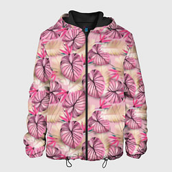 Куртка с капюшоном мужская Розовый тропический узор, цвет: 3D-черный
