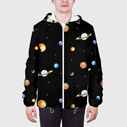 Куртка с капюшоном мужская Планеты в космосе, цвет: 3D-белый — фото 2