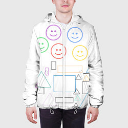 Куртка с капюшоном мужская Композиция из смайликов квадратов и треугольников, цвет: 3D-белый — фото 2