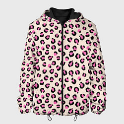 Куртка с капюшоном мужская Леопардовый принт розовый, цвет: 3D-черный