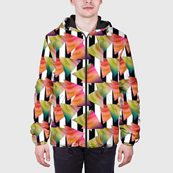 Куртка с капюшоном мужская Абстрактный полосатый узор, цвет: 3D-черный — фото 2
