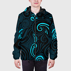 Куртка с капюшоном мужская Лазурные листья, цвет: 3D-черный — фото 2