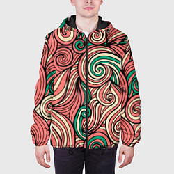 Куртка с капюшоном мужская Алые листья, цвет: 3D-черный — фото 2
