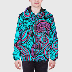 Куртка с капюшоном мужская Синие листья, цвет: 3D-черный — фото 2