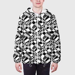 Куртка с капюшоном мужская Черно-белый абстрактный узор, цвет: 3D-белый — фото 2