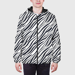 Куртка с капюшоном мужская Черно-белый полосатый тигровый, цвет: 3D-черный — фото 2