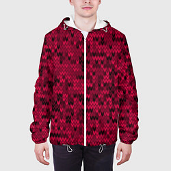 Куртка с капюшоном мужская Красно-черный абстрактный узор, цвет: 3D-белый — фото 2
