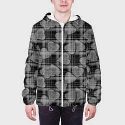 Куртка с капюшоном мужская Черно-серый клетчатый узор, цвет: 3D-белый — фото 2