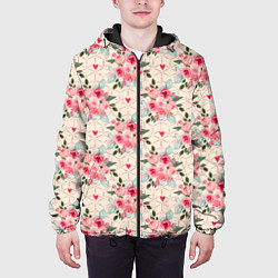 Куртка с капюшоном мужская Полевые цветочки, цвет: 3D-черный — фото 2