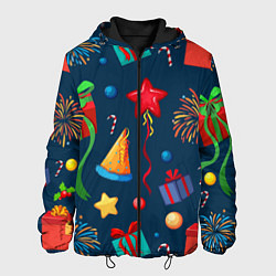 Куртка с капюшоном мужская Новогодний Паттерн!, цвет: 3D-черный