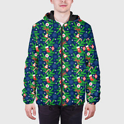 Куртка с капюшоном мужская Новогодние Игрушки на Ёлке, цвет: 3D-черный — фото 2