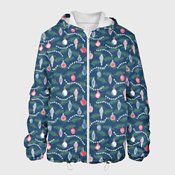 Куртка с капюшоном мужская Новогодняя Ёлка игрушки, цвет: 3D-белый