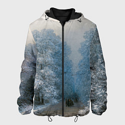 Куртка с капюшоном мужская Зимний пейзаж картина маслом, цвет: 3D-черный