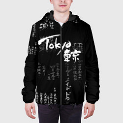 Куртка с капюшоном мужская Токио Надпись Иероглифы Япония Tokyo, цвет: 3D-черный — фото 2