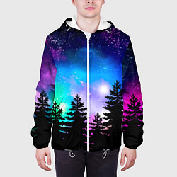 Куртка с капюшоном мужская Космический лес, елки и звезды, цвет: 3D-белый — фото 2