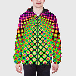 Куртка с капюшоном мужская Неоновая геометрия абстракция, цвет: 3D-черный — фото 2