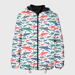 Куртка с капюшоном мужская Разноцветные Акулы, цвет: 3D-черный