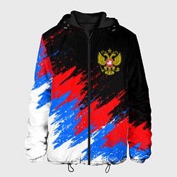 Куртка с капюшоном мужская РОССИЯ, БРЫЗГИ КРАСОК, ТРИКОЛОР, цвет: 3D-черный