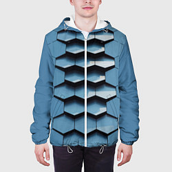 Куртка с капюшоном мужская Соты узор авангард, цвет: 3D-белый — фото 2