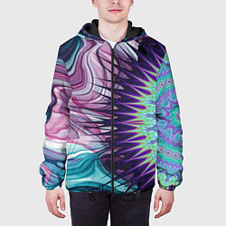 Куртка с капюшоном мужская Психоделика Мандала Волны, цвет: 3D-черный — фото 2