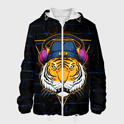 Куртка с капюшоном мужская Тигр в наушниках SWAG, цвет: 3D-белый