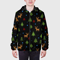 Куртка с капюшоном мужская Новогодние олени и елки, цвет: 3D-черный — фото 2