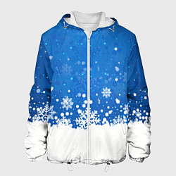Куртка с капюшоном мужская Снежинки - С Новым Годом, цвет: 3D-белый