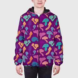 Куртка с капюшоном мужская Психоделические грибы паттерн, цвет: 3D-черный — фото 2