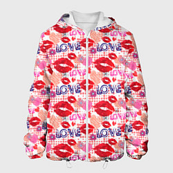 Куртка с капюшоном мужская LOVE поцелуи, цвет: 3D-белый