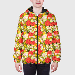 Куртка с капюшоном мужская Красочный Цветочный Фон, цвет: 3D-черный — фото 2