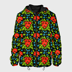 Куртка с капюшоном мужская Цветы хохлома, цвет: 3D-черный
