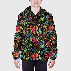 Куртка с капюшоном мужская Цветочный Узор хохлома, цвет: 3D-черный — фото 2