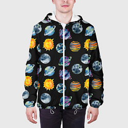 Куртка с капюшоном мужская Планеты космос, цвет: 3D-белый — фото 2