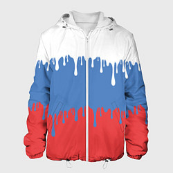 Куртка с капюшоном мужская Флаг России потёки, цвет: 3D-белый