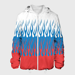 Куртка с капюшоном мужская Флаг России пламя, цвет: 3D-белый